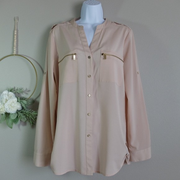 Calvin Klein Modern Essential Zipper Button Front Blouse in Blush Size M - Picture 1 of 13